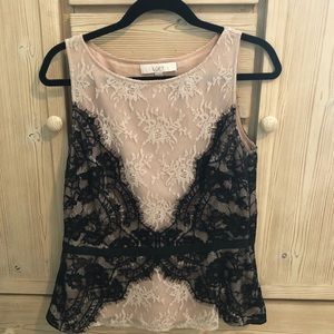 Tan and Black Lace Sleeveless Top